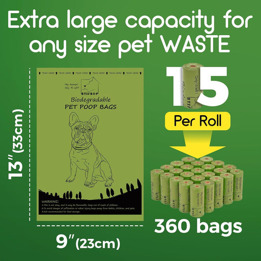 Biodegradable Dog Poop Bags Rolls 360 Count Scented, Leak Proof and Extra Thick Waste Bag Refill (Scented)