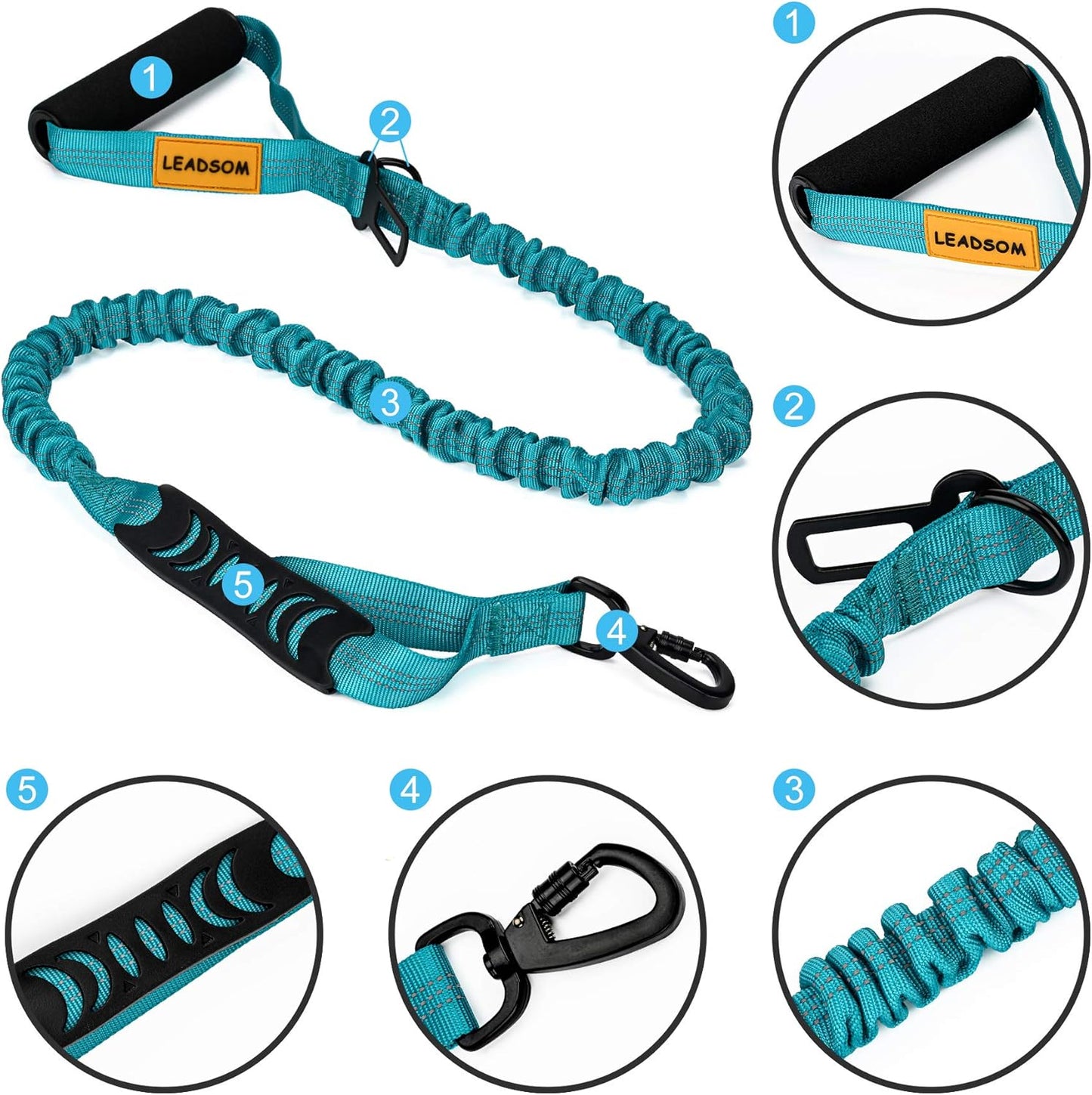 6FT Heavy Duty Reflective Bungee Dog Leash with Padded Handles - Shock Absorbing & Ideal for Training Medium to Large Dogs