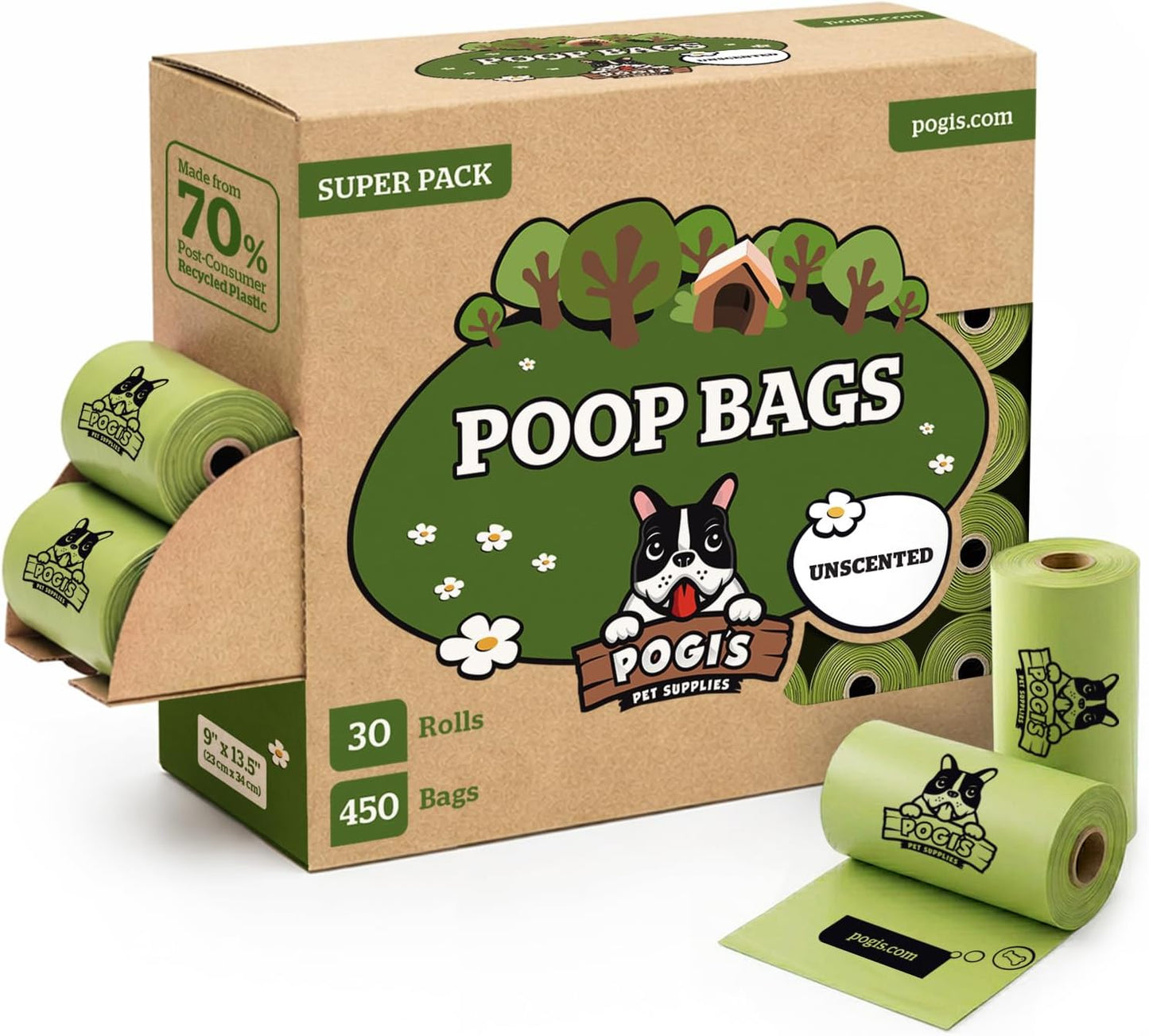 Pogi's Extra Thick Leak-Proof Dog Poop Bags - Unscented, 30 Rolls, 450 Count for Ultimate Clean-Up!