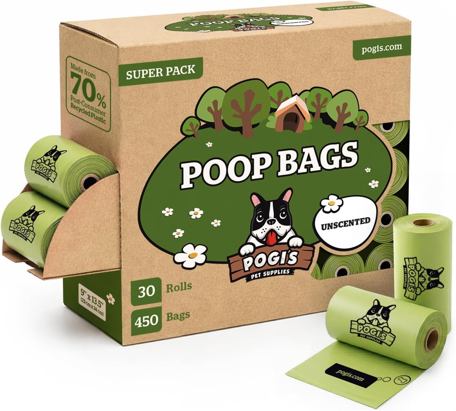 Pogi's Extra Thick Leak-Proof Dog Poop Bags - Unscented, 30 Rolls, 450 Count for Ultimate Clean-Up!