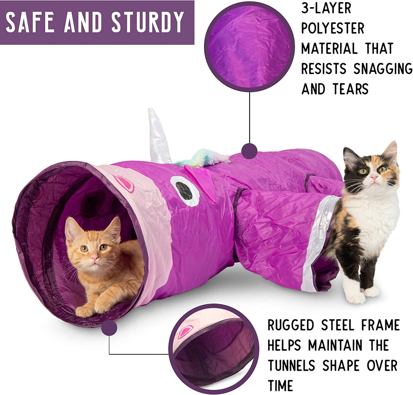 Magic Mewnicorn Multi Cat Tunnel Toy | Crinkle Toy with Feather String for Hiding, Hunting and Resting, Boredom Relief for Cats, Dogs, Rabbits and Guinea Pigs