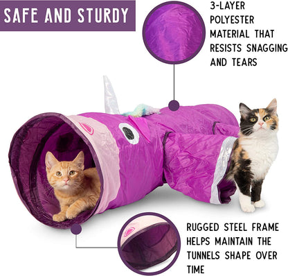 Magic Mewnicorn Multi Cat Tunnel Toy | Crinkle Toy with Feather String for Hiding, Hunting and Resting, Boredom Relief for Cats, Dogs, Rabbits and Guinea Pigs