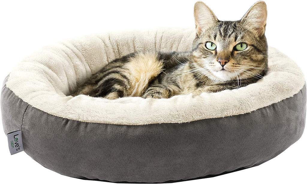 Cozy Round Donut Pet Bed for Cats & Small Dogs - 20" Anti-Slip, Water-Resistant, Super Soft & Washable Luxury Cushion in Gray