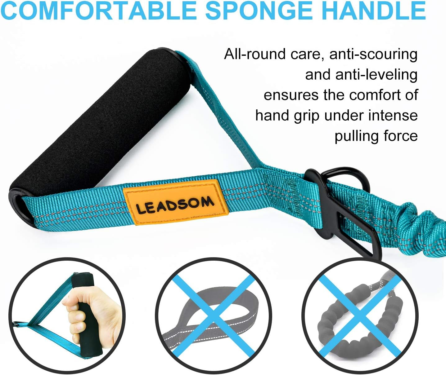 6FT Heavy Duty Reflective Bungee Dog Leash with Padded Handles - Shock Absorbing & Ideal for Training Medium to Large Dogs
