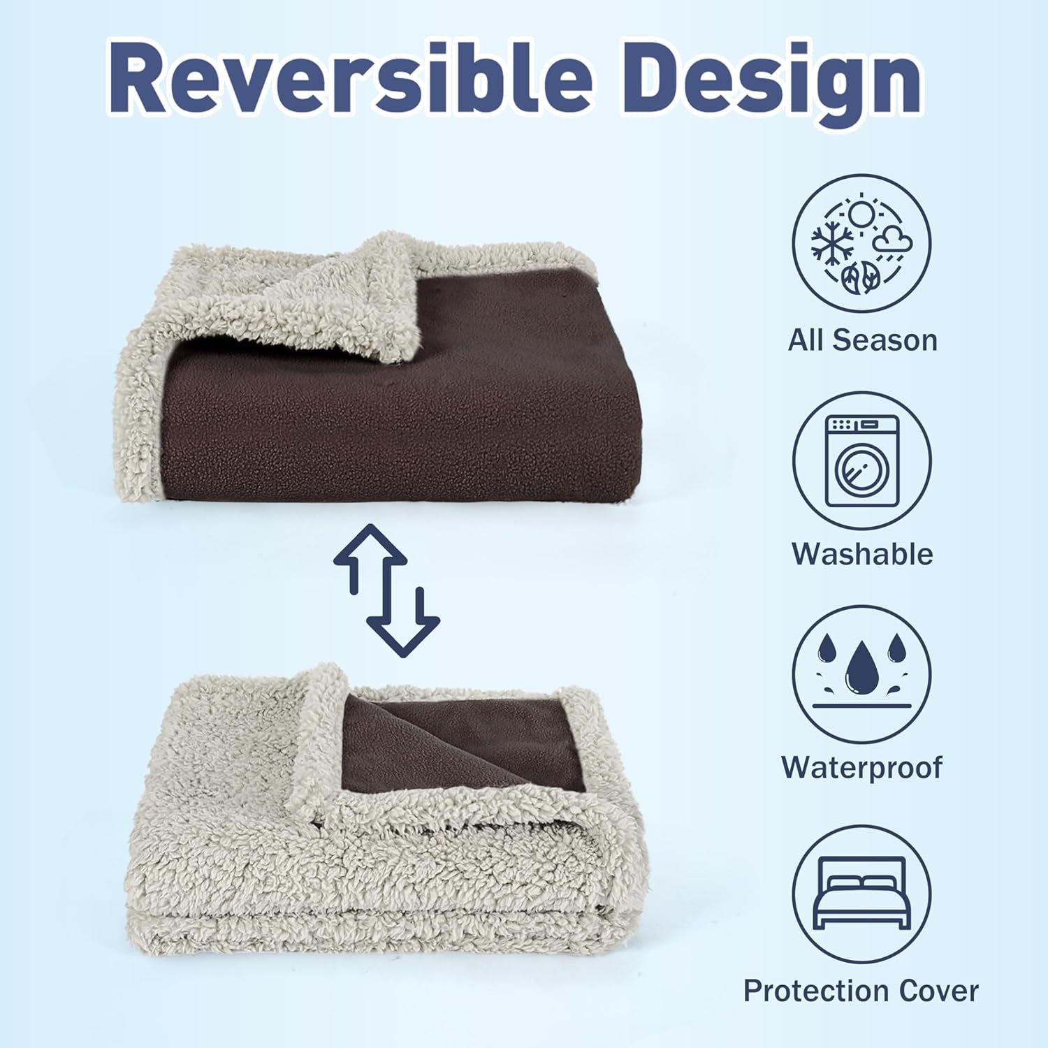 Waterproof Blanket for Bed, Reversible Leakproof Throw | 60 X 80 Inch, Brown, Washable Protector Cover for Couch and Sofa, Stain Proof Blanket for Pets, Kids and Everyday Spills