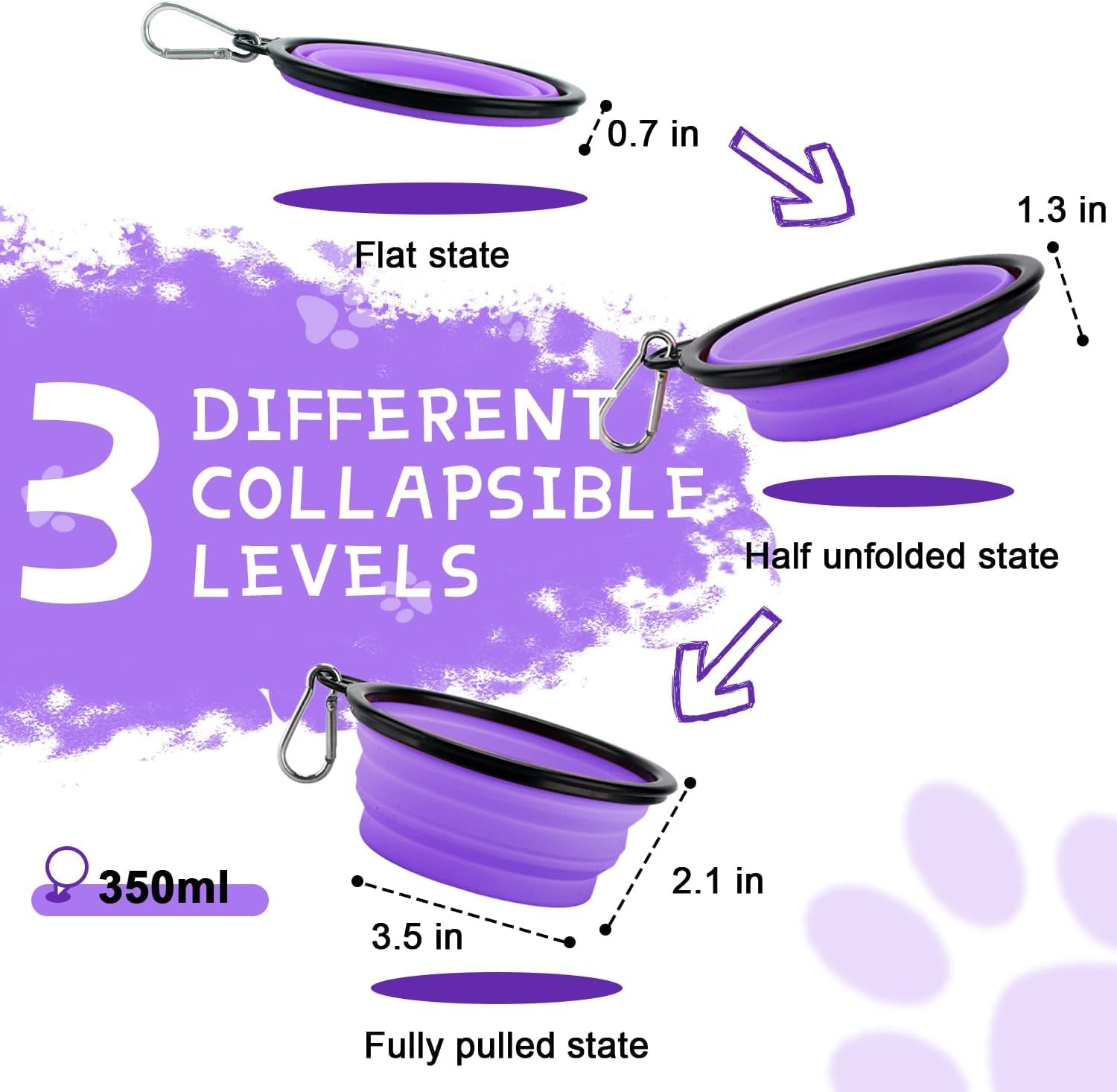 Collapsible Dog Bowls, 2 Pack Sturdy Portable Dog Water Bowls | Wear-Resistant TPE, Anti-Dust Foldable Travel Dog & Cat Bowls for Camping Walking Hiking with Carabiners