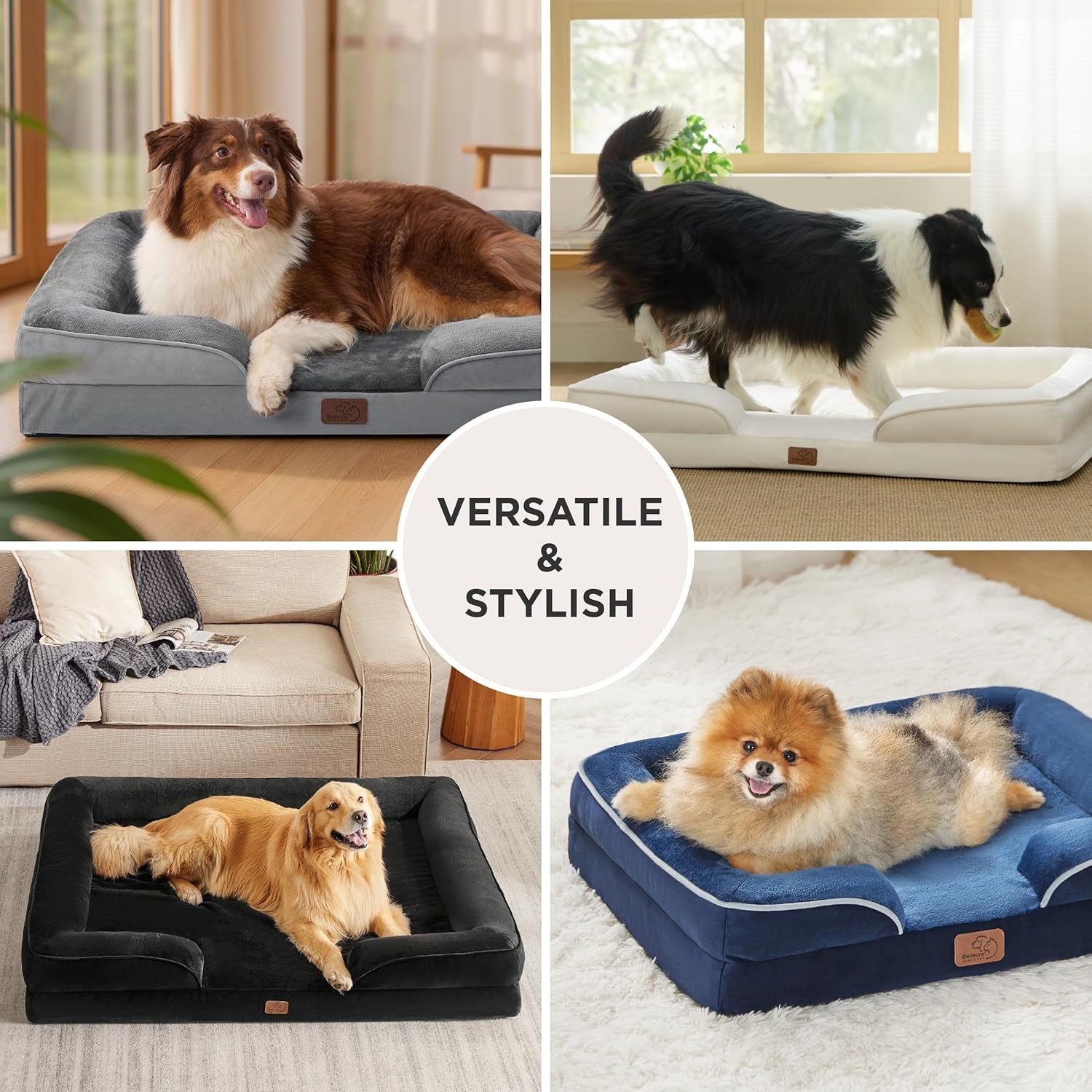 Bedsure Orthopedic Medium Dog Bed - 28" Grey, Removable Washable Cover, Waterproof, Cozy Bolster Sides, Nonslip Bottom - Ideal for Puppies, Cats, and Senior Dogs