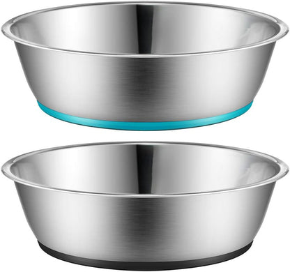 Lightweight Stainless Steel Cat Dog Bowls, 3 US Cup Each, 2-Pack | Nonslip Silicone Bottom, Dishwasher Safe, Easy to Clean, Stackable Design, Wide Design