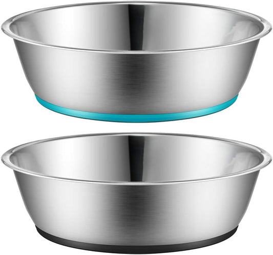 Lightweight Stainless Steel Cat Dog Bowls, 3 US Cup Each, 2-Pack | Nonslip Silicone Bottom, Dishwasher Safe, Easy to Clean, Stackable Design, Wide Design