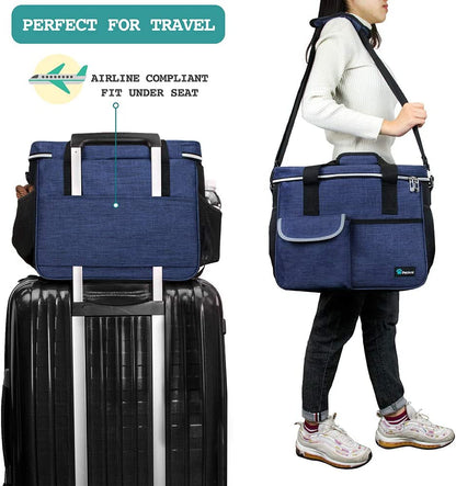 Dog Travel Bag Organizer, Pet Supplies Diaper Tote, Navy Blue Medium | Pet Travel Kit with 2 Food Containers & 2 Collapsible Dog Bowls, Luggage Sleeve, Weekend Getaway Road Trip Camping Essentials
