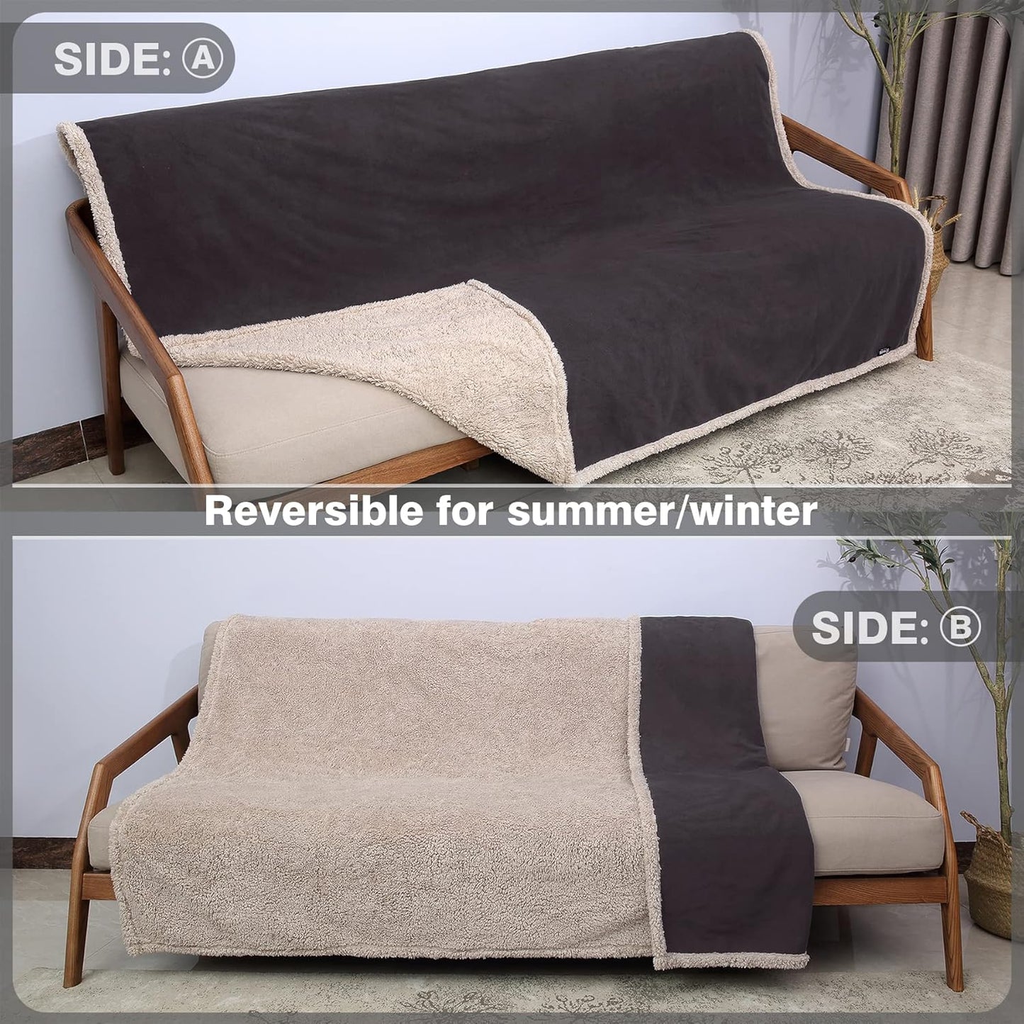 Waterproof Blanket for Bed, Reversible Leakproof Throw | 60 X 80 Inch, Brown, Washable Protector Cover for Couch and Sofa, Stain Proof Blanket for Pets, Kids and Everyday Spills