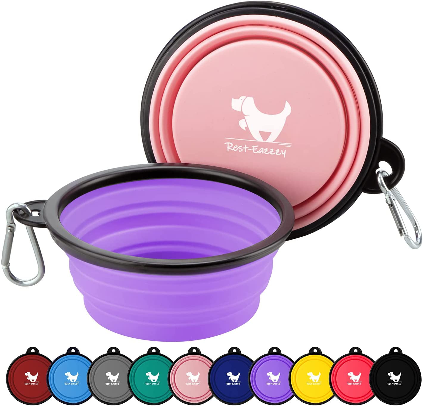 Collapsible Dog Bowls, 2 Pack Sturdy Portable Dog Water Bowls | Wear-Resistant TPE, Anti-Dust Foldable Travel Dog & Cat Bowls for Camping Walking Hiking with Carabiners