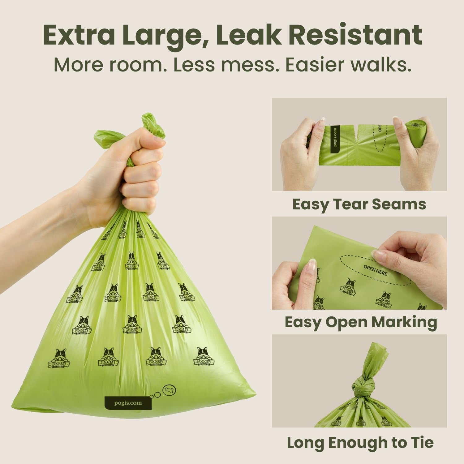 Pogi's Extra Thick Leak-Proof Dog Poop Bags - Unscented, 30 Rolls, 450 Count for Ultimate Clean-Up!
