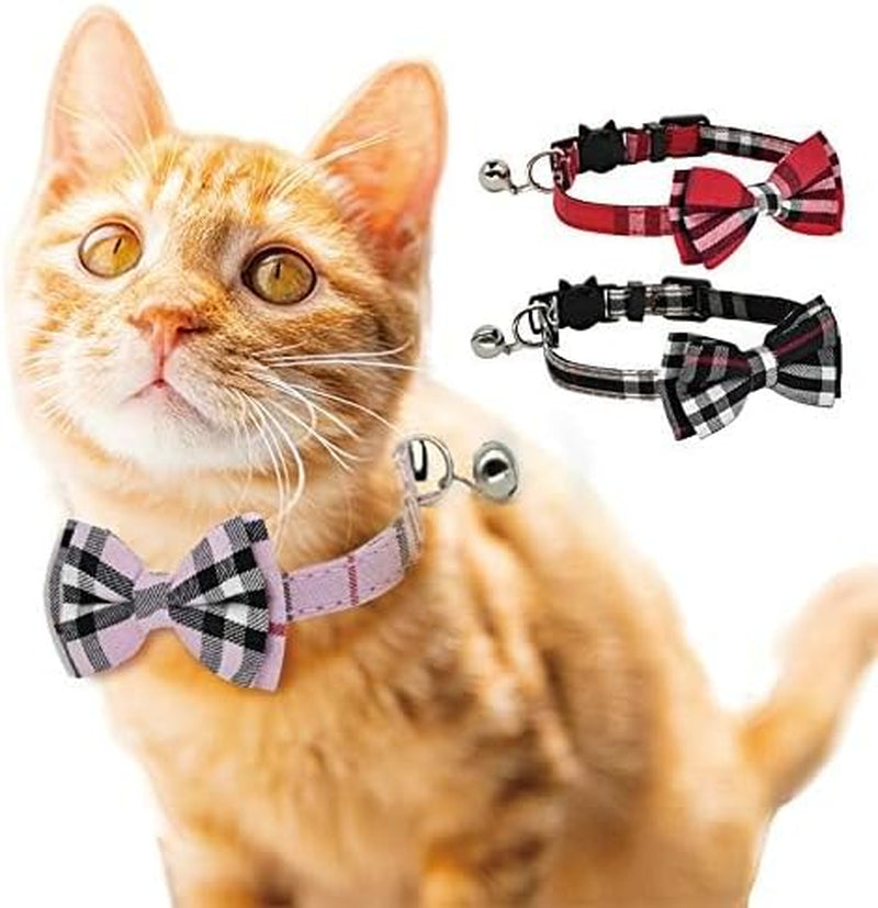 Adorable 2-Pack Breakaway Cat Collars with Bow Ties and Bells - Adjustable for Kittens and Small Puppies (Black & Red)