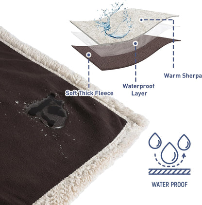 Waterproof Blanket for Bed, Reversible Leakproof Throw | 60 X 80 Inch, Brown, Washable Protector Cover for Couch and Sofa, Stain Proof Blanket for Pets, Kids and Everyday Spills