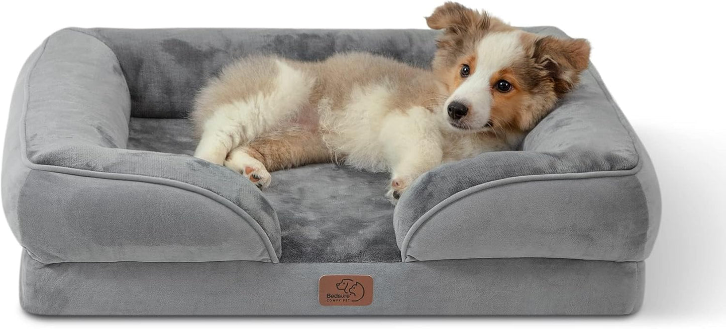 Bedsure Orthopedic Medium Dog Bed - 28" Grey, Removable Washable Cover, Waterproof, Cozy Bolster Sides, Nonslip Bottom - Ideal for Puppies, Cats, and Senior Dogs