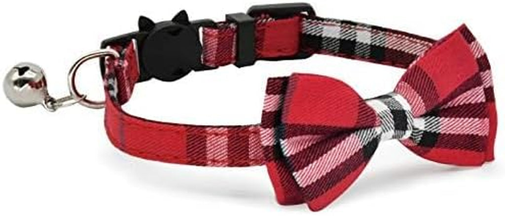 Adorable 2-Pack Breakaway Cat Collars with Bow Ties and Bells - Adjustable for Kittens and Small Puppies (Black & Red)
