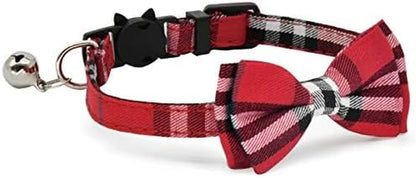 Adorable 2-Pack Breakaway Cat Collars with Bow Ties and Bells - Adjustable for Kittens and Small Puppies (Black & Red)