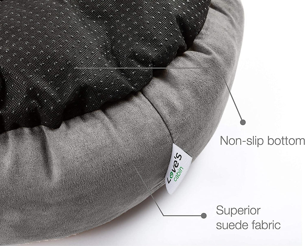 Cozy Round Donut Pet Bed for Cats & Small Dogs - 20" Anti-Slip, Water-Resistant, Super Soft & Washable Luxury Cushion in Gray