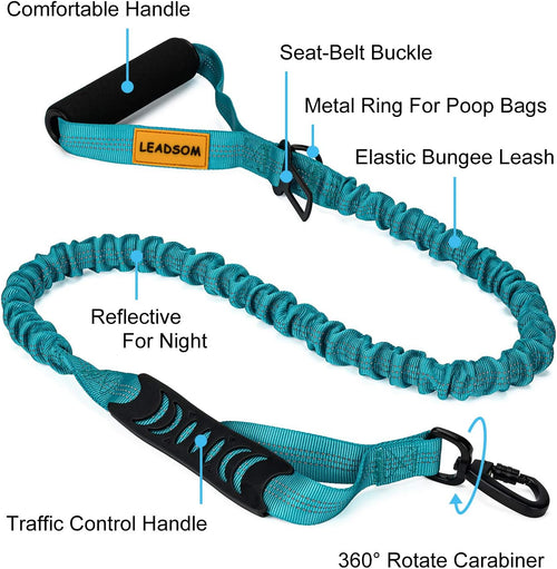 6FT Heavy Duty Reflective Bungee Dog Leash with Padded Handles - Shock Absorbing & Ideal for Training Medium to Large Dogs