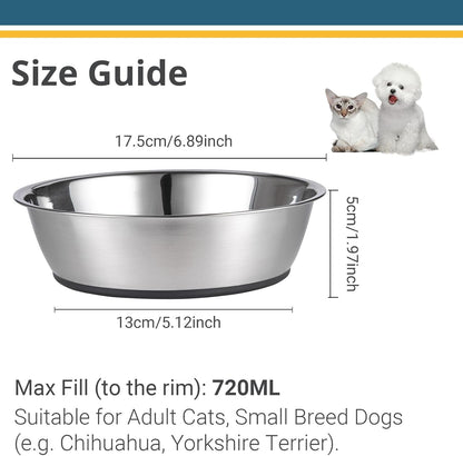 Lightweight Stainless Steel Cat Dog Bowls, 3 US Cup Each, 2-Pack | Nonslip Silicone Bottom, Dishwasher Safe, Easy to Clean, Stackable Design, Wide Design