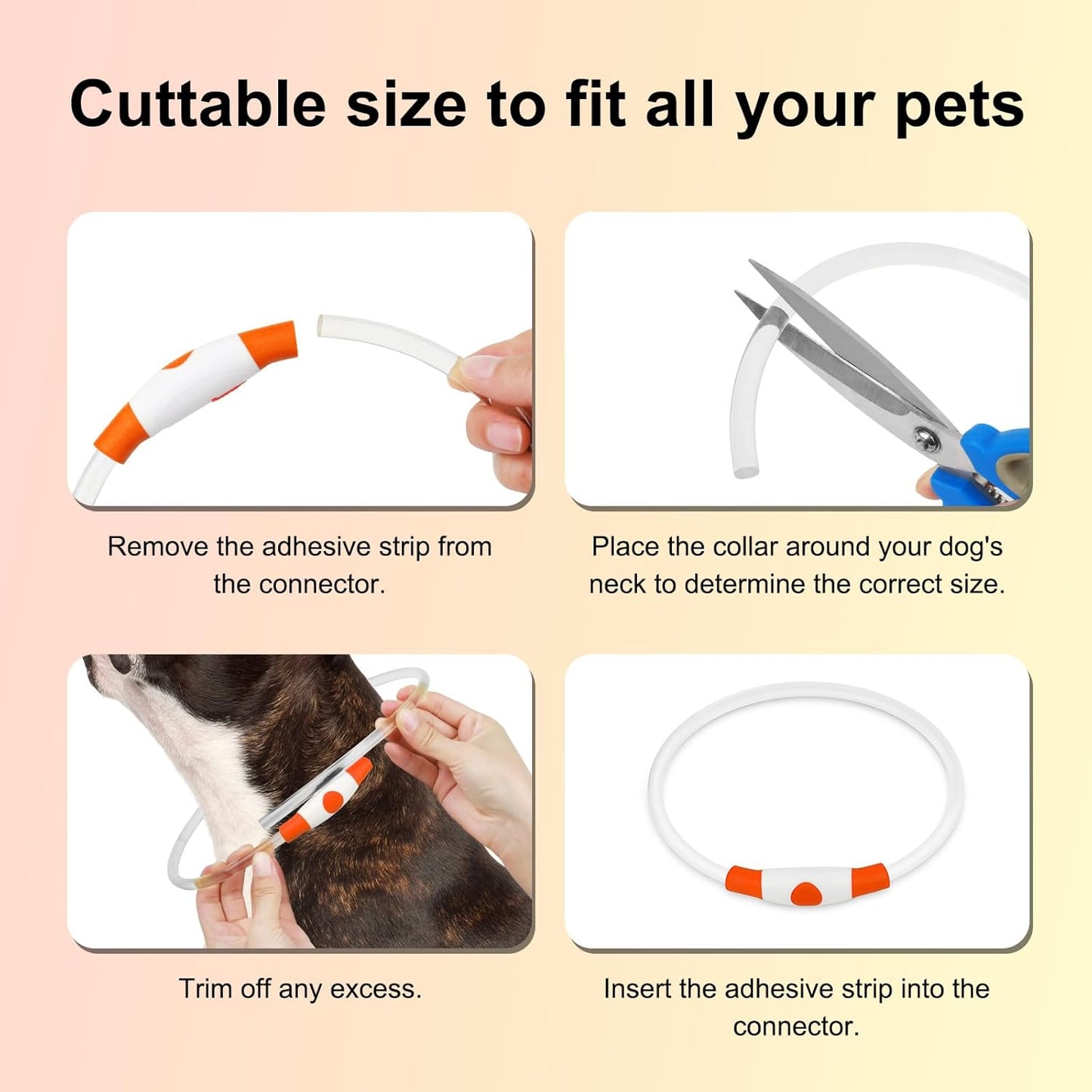Lighted Dog Collar - Waterproof Puppy Collar Light Rechargeable, High Visibility Glowing Dog Lights for Night Walking (Orange)