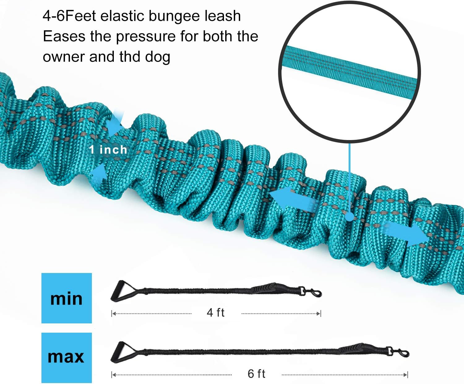6FT Heavy Duty Reflective Bungee Dog Leash with Padded Handles - Shock Absorbing & Ideal for Training Medium to Large Dogs