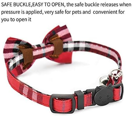 Adorable 2-Pack Breakaway Cat Collars with Bow Ties and Bells - Adjustable for Kittens and Small Puppies (Black & Red)