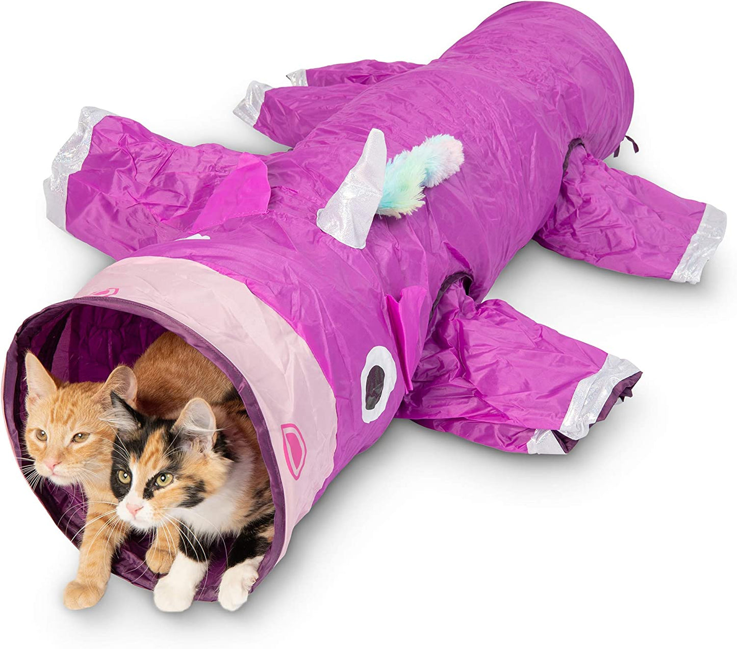 Magic Mewnicorn Multi Cat Tunnel Toy | Crinkle Toy with Feather String for Hiding, Hunting and Resting, Boredom Relief for Cats, Dogs, Rabbits and Guinea Pigs