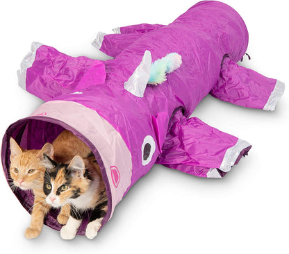 Magic Mewnicorn Multi Cat Tunnel Toy | Crinkle Toy with Feather String for Hiding, Hunting and Resting, Boredom Relief for Cats, Dogs, Rabbits and Guinea Pigs