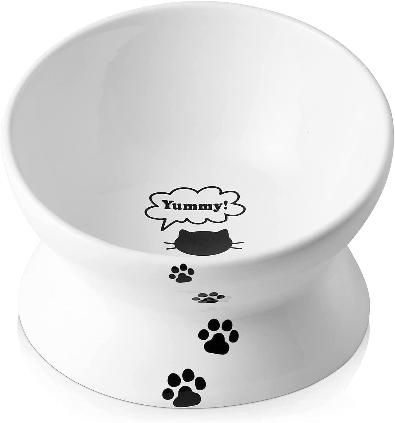 Elevated Anti-Vomiting Cat Bowl - Ceramic Tilted Food Dish for Flat-Faced Cats & Small Dogs - Protects Spine, Dishwasher Safe, 5 Inches, White