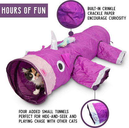 Magic Mewnicorn Multi Cat Tunnel Toy | Crinkle Toy with Feather String for Hiding, Hunting and Resting, Boredom Relief for Cats, Dogs, Rabbits and Guinea Pigs