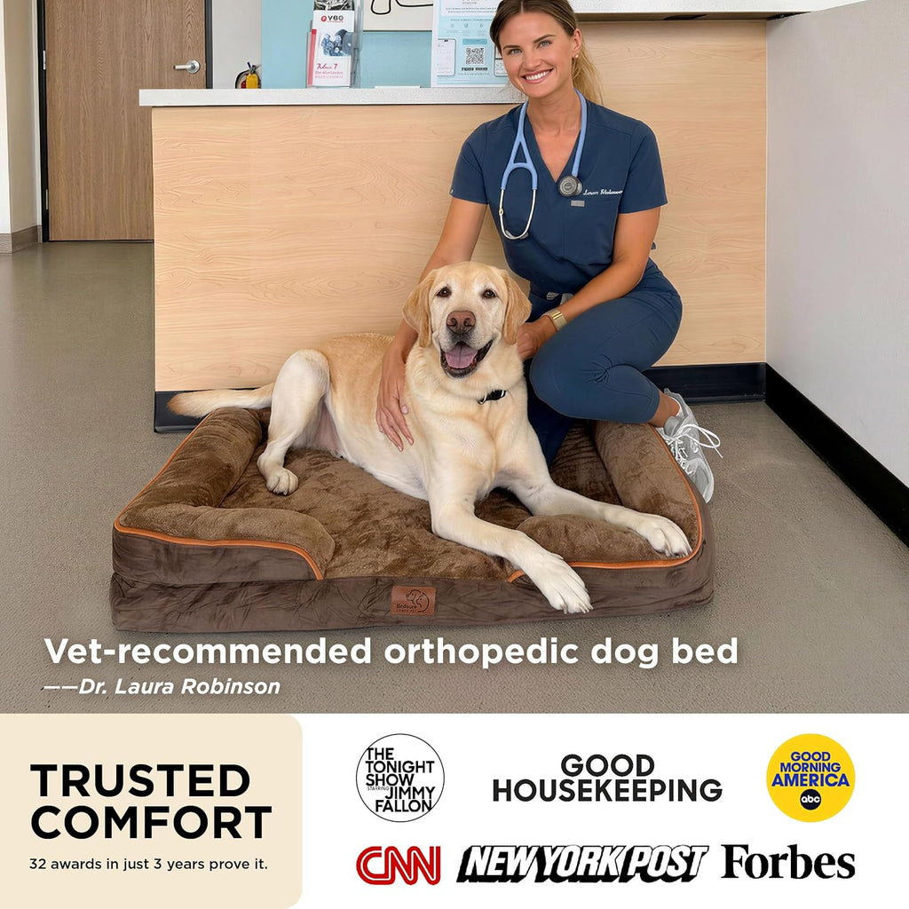 Bedsure Orthopedic Medium Dog Bed - 28" Grey, Removable Washable Cover, Waterproof, Cozy Bolster Sides, Nonslip Bottom - Ideal for Puppies, Cats, and Senior Dogs